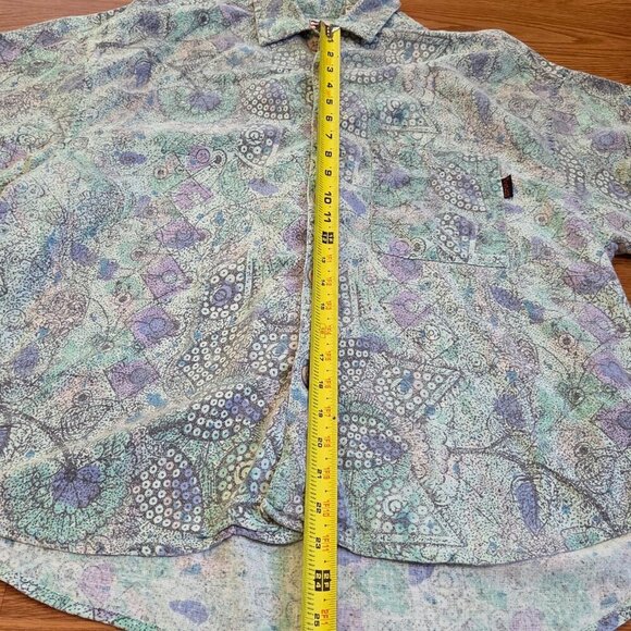 Vintage 90s Gotcha Button Down Shirt Purple Green Abstract Floral Skater Medium - Picture 13 of 14
